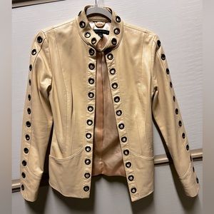 Sheri Bodell Light Pink Leather Jacket with Metal Rings (Small)